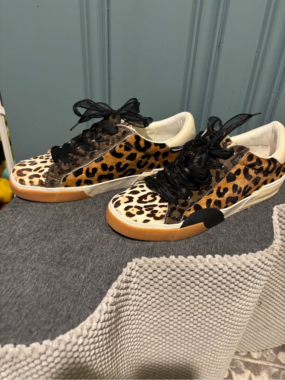 Dolce Vita Leopard Haircalf Sneakers with Black Ribbon Laces - Picture 4 of 5